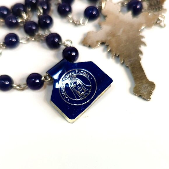America Needs Fatima 1917-2017 100 Year Anniversary Rosary Blue Glass Italy - Picture 4 of 6